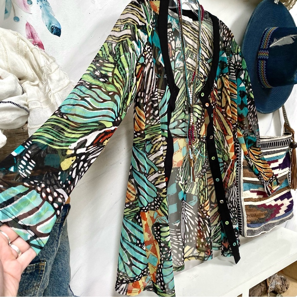 Butterfly cardigan boho semi sheer gem w resort vacay cruise vibe - Picture 8 of 16